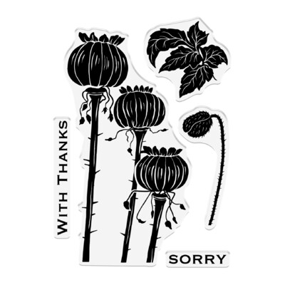 Sheena Crafts Clear Stamp, Lino Effect - Poppy Pods