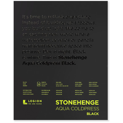 Stonehenge Aqua Coldpress Black 100% Cotton Paper Pad, 8" x 10" (140lb)