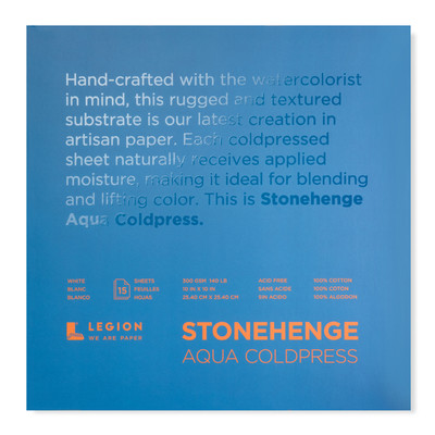 Stonehenge Aqua Coldpress 100% Cotton Paper Block, 10" x 10" (140lb)