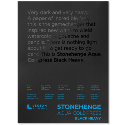 Stonehenge Aqua Coldpress Black 100% Cotton Paper Block, 9" x 12" (300lb)