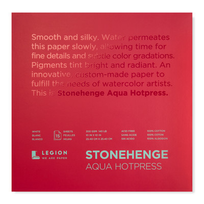 Stonehenge Aqua Hotpress 100% Cotton Paper Block, 10" x 10" (140lb)