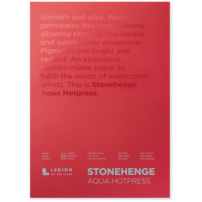 Stonehenge Aqua Hotpress 100% Cotton Paper Block, 7" x 10" (140lb)