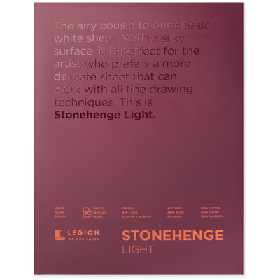 Stonehenge Light 100% Cotton Paper Pad, 9" x 12" - White (135gsm)