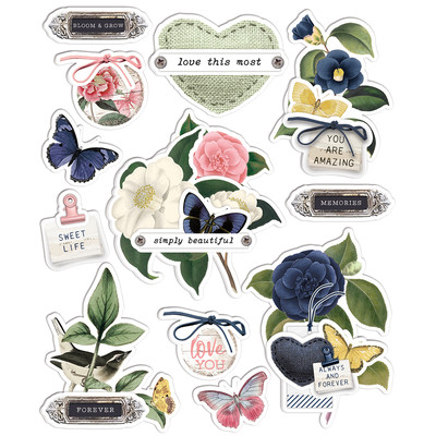 Layered Stickers, Simple Vintage Indigo Garden
