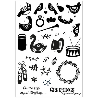 Clear Stamps Set, 12 Days of Christmas (30pk)