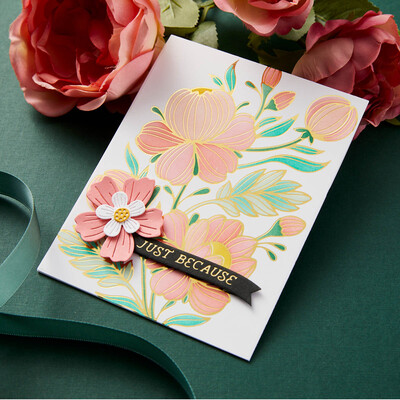 Glimmer Hot Foil Plate & Stencil Bundle, Glimmering Flowers - Glimmering Peonies