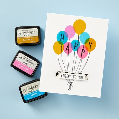 BetterPress Registration Press Plate & Die Set, Cheers to You - Happy Hooray Balloons