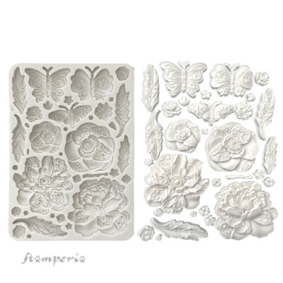 A5 Silicone Mould, Old Lace - Butterfly and Flowers