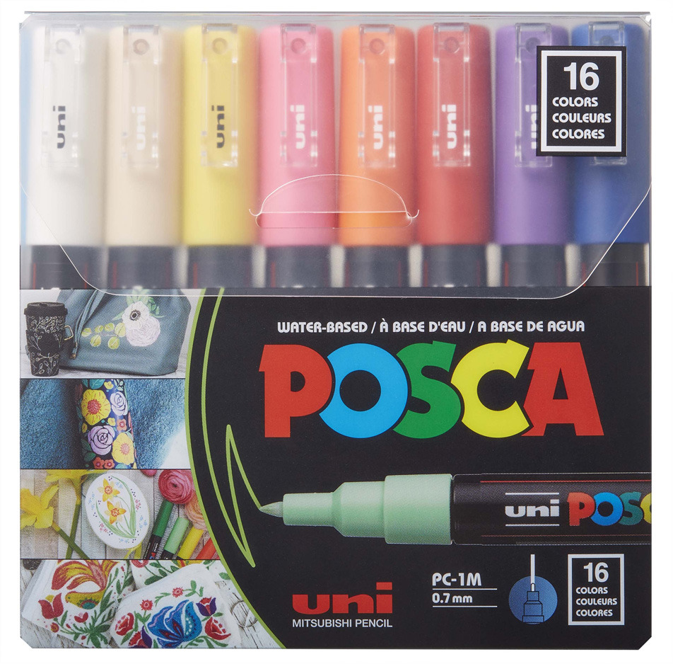 Paint Marker Set, PC-1M Extra Fine Bullet - Basic (16 Colors)