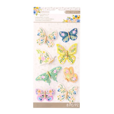 Dimensional Stickers, Antique Garden - Fabric Butterfly (8 Piece)