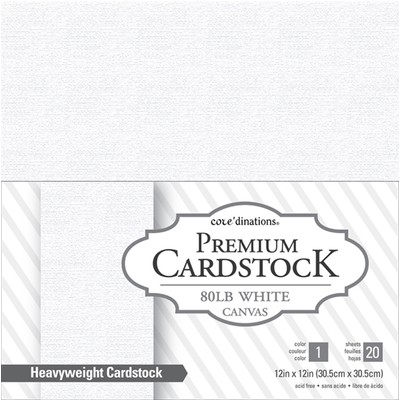 12X12 Textured Cardstock Value Pack, 80lb White Canvas (20 Sheet