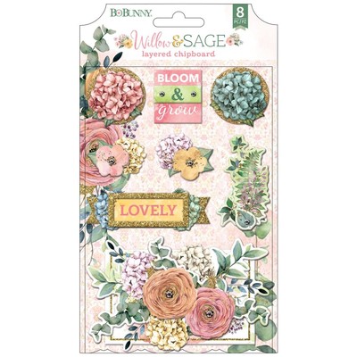 Layered Chipboard Stickers, Willow and Sage (8pc)