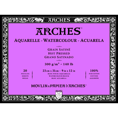 Aquarelle Watercolour Paper Block, N. White HP 9X12" 140lb