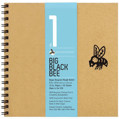 Big Black Bee Bogus Recycled Rough Sketch Journal, 9" x 9"