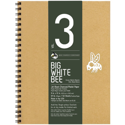 Big White Bee Black Charcoal Journal, 9" x 12"