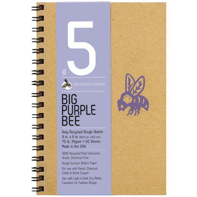 Big Purple Bee Gray Recycled Rough Sketch Journal, 6" x 9"