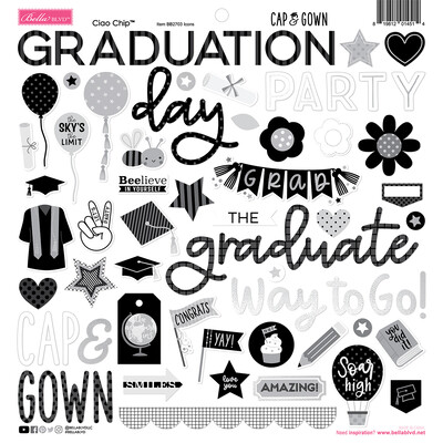 Ciao Chipboard Icons, Cap & Gown
