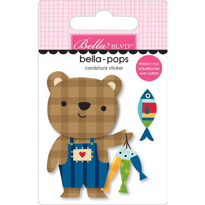 Bella Pops 3D Cardstock Sticker, Bearly Fishing