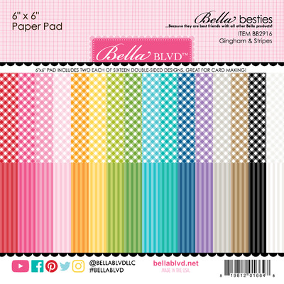 6X6 Bella Besties Paper Pad, Gingham & Stripes Rainbow
