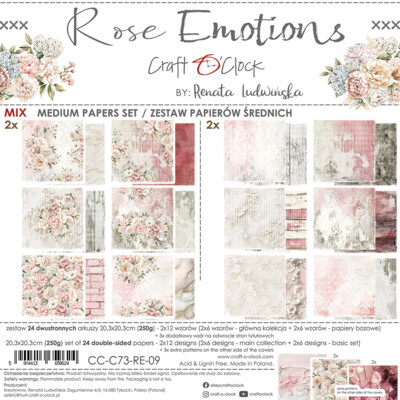 8X8 Mix Paper Pad, Rose Emotions