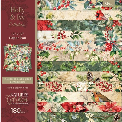 12X12 Paper Pad, Nature's Garden - Holly & Ivy