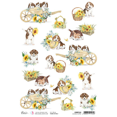 A4 Piuma Rice Paper, Adorable Puppies