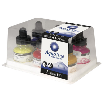 Aquafine Watercolour Ink Set, 6 x 29.5ml + Marker