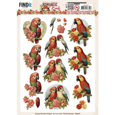 Berries Beauties 3D Push Out, Romantic Birds - Romantic Parrot