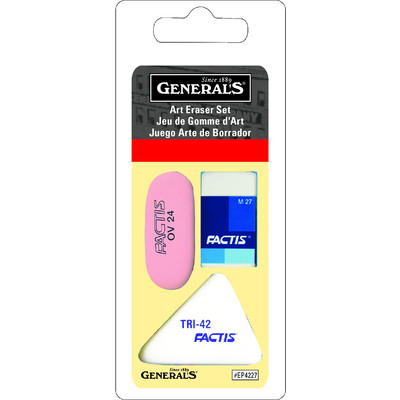 Art Eraser Set, 3 Soft Factis Erasers (Blistercarded)