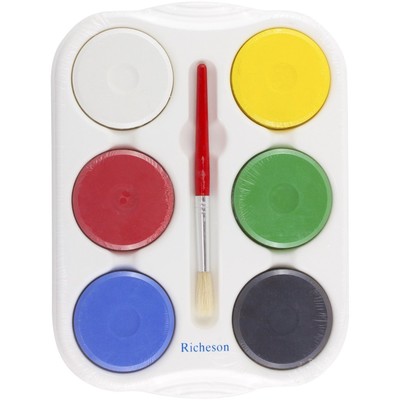 Tempera Cake Set, Large - 6 Color in HD Tray with Brush