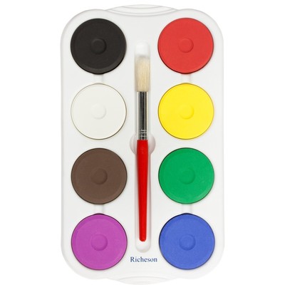 Tempera Cake Set, Large - 8 Color in HD Tray with Brush
