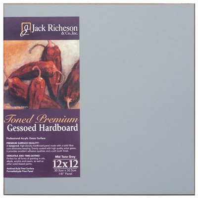 Gessoed 1/8" Tempered Hardboard Panel, Mid-Tone Grey - 12" x 12"