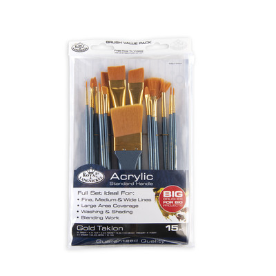 Acrylic Brush Value Pack, SH - Gold Taklon (15pc)