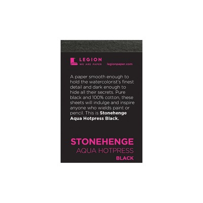 Stonehenge Aqua Hotpress Black 100% Cotton Mini Paper Pad, 2.5" x 3.75" (140lb)