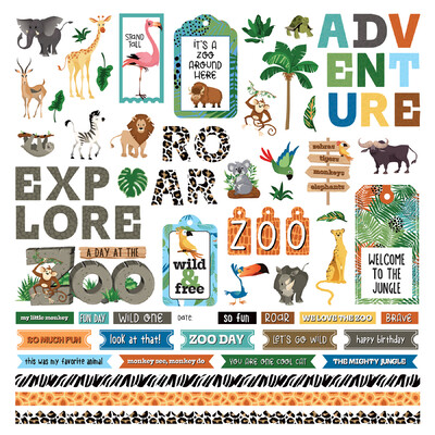 12X12 Element Sticker Sheet, A Day at the Zoo