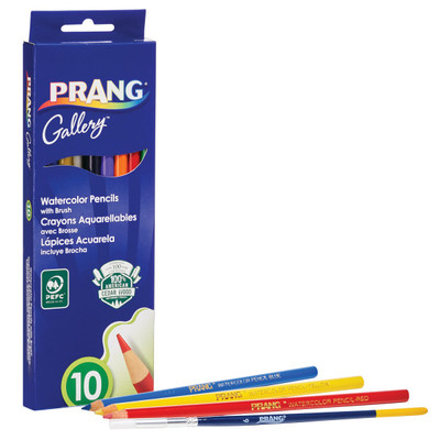 Watercolor Colored Pencil Set, 10 Colors w/Brush