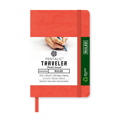 Traveler Ruled Pocket Journal, 4" x 6" - Grapefruit Red