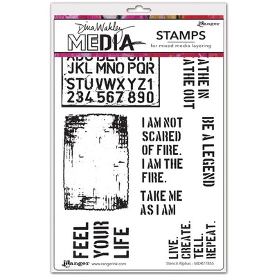 Dina Wakley MEdia Cling Stamp, Stencil Alphas