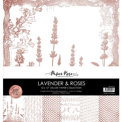 12X12 Paper Collection, Lavender & Roses - Rose Gold Foil