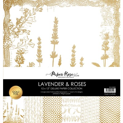 12X12 Paper Collection, Lavender & Roses - Gold Foil