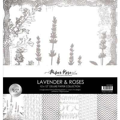 12X12 Paper Collection, Lavender & Roses - Silver Foil