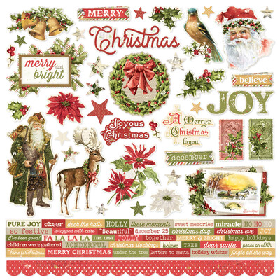 12X12 Cardstock Sticker Sheet, Simple Vintage Yuletide