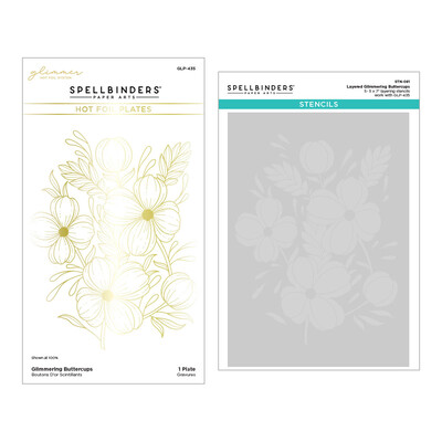 Glimmer Hot Foil Plate & Stencil Bundle, Glimmering Flowers - Glimmering Buttercups