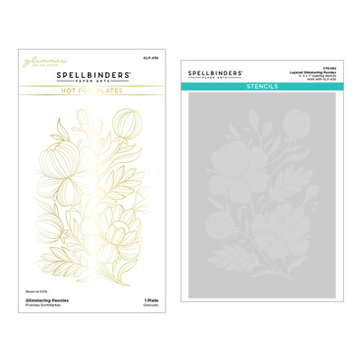 Glimmer Hot Foil Plate & Stencil Bundle, Glimmering Flowers - Glimmering Peonies