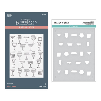 Press Plate & Stencil Bundle, Layered Classy Glasses