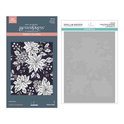 Press Plate & Stencil Bundle, Amaryllis Christmas - Festive Poinsettias