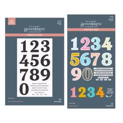 BetterPress Press Plates & Die Bundle, Color Mix Celebrations - Bold Color Mix Numbers