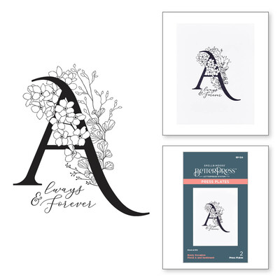 BetterPress Press Plate, Floral Alphabet - Floral A & Sentiment