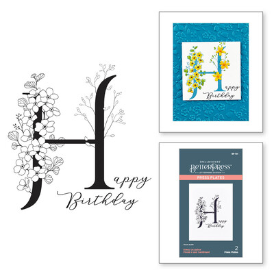 BetterPress Press Plate, Floral Alphabet - Floral H & Sentiment