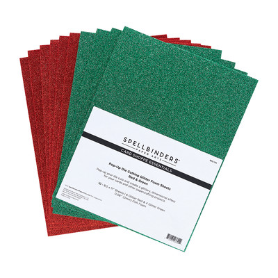 Card Shoppe Essentials Pop-Up Die Cutting Glitter Foam Sheets, Red & Green
